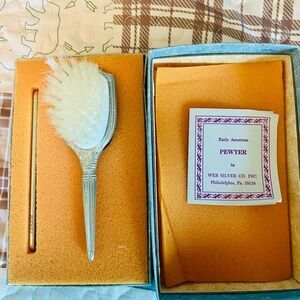 Vintage Pewter Brush with White Bristles